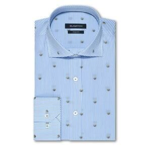 BUGATCHI Shirt Mens XL All Over EMOJI FACE Blue Stripe Cotton Spread Collar $129